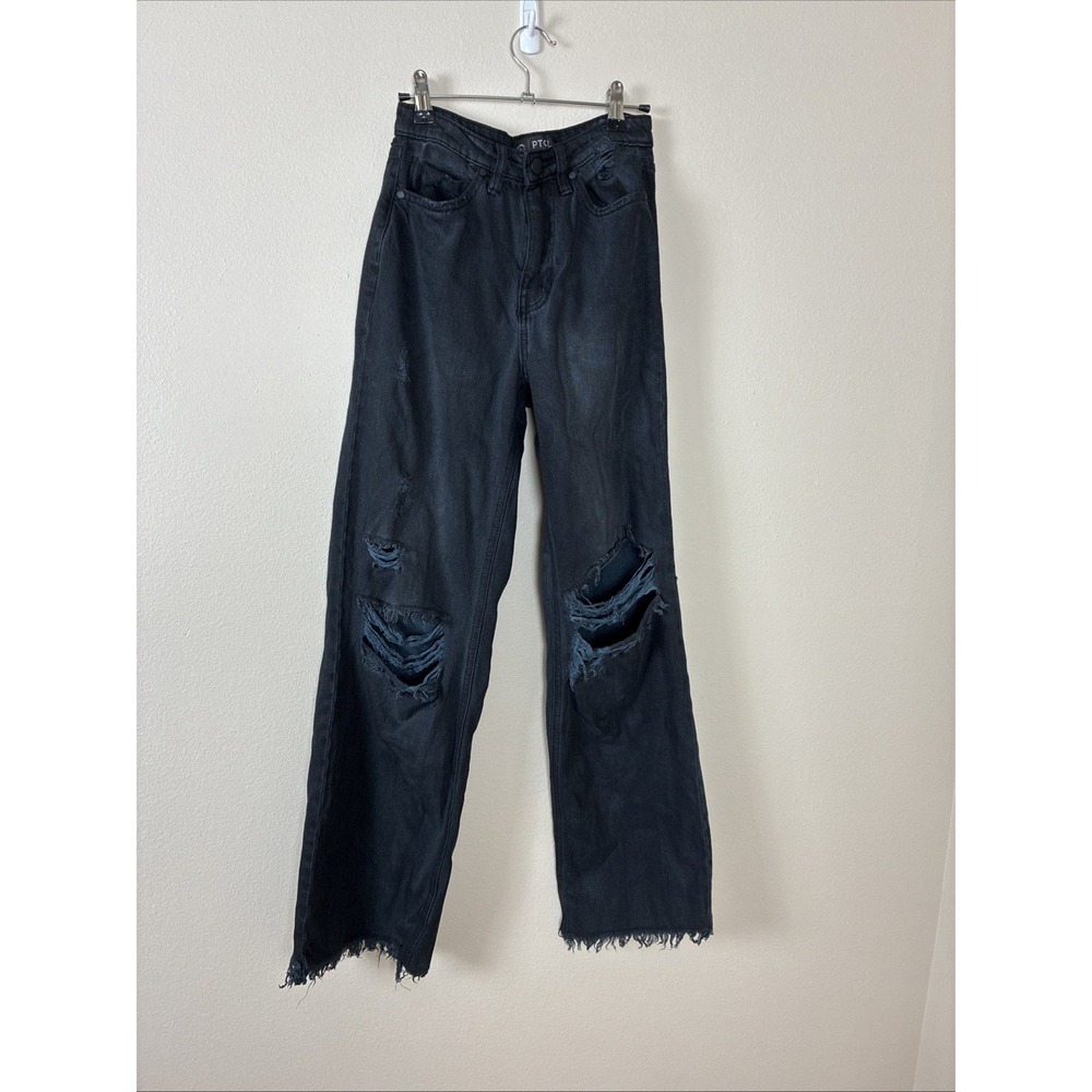 PTCL Ethical Clothing Womens 25 Distressed High Rise Straight Leg Jeans Black